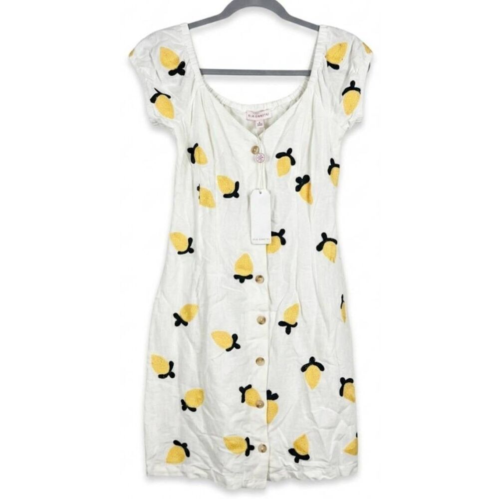 Red Carter womens medium dress yellow cream linen button front sundress